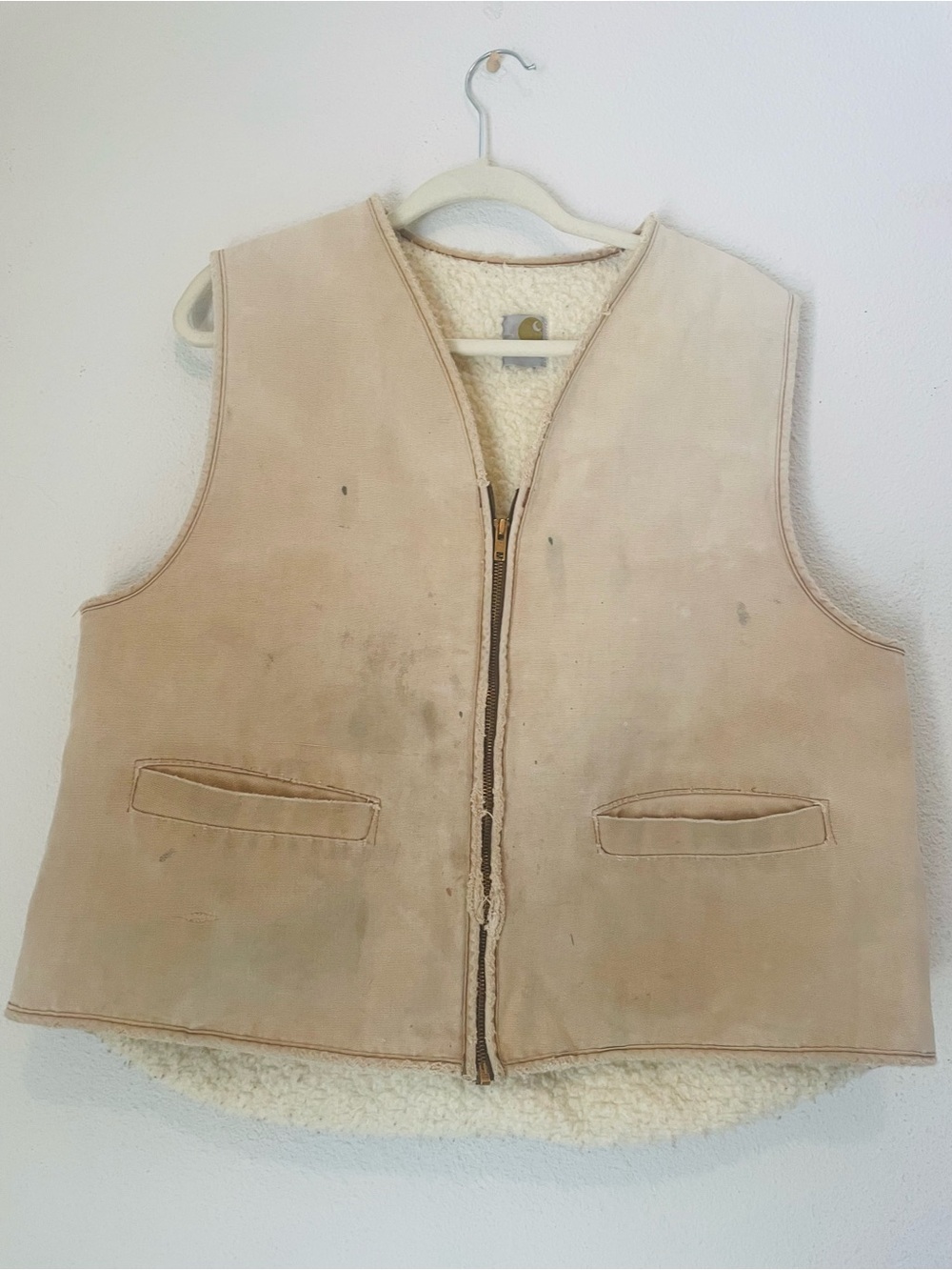 Vintage 6SV Carhartt Tan Sherpa-Lined Work Vest XL